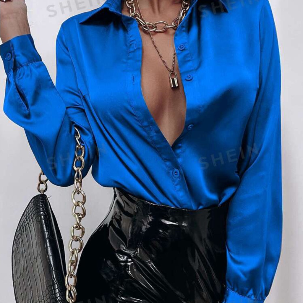 Satin Solid Button Front Shirt